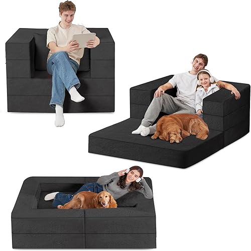 Miniatura 161 de Cama humana gigante para perro, cama 3 en 1 para perro de tamaño humano con funda de piel sintética lavable, cama grande plegable para mascotas con