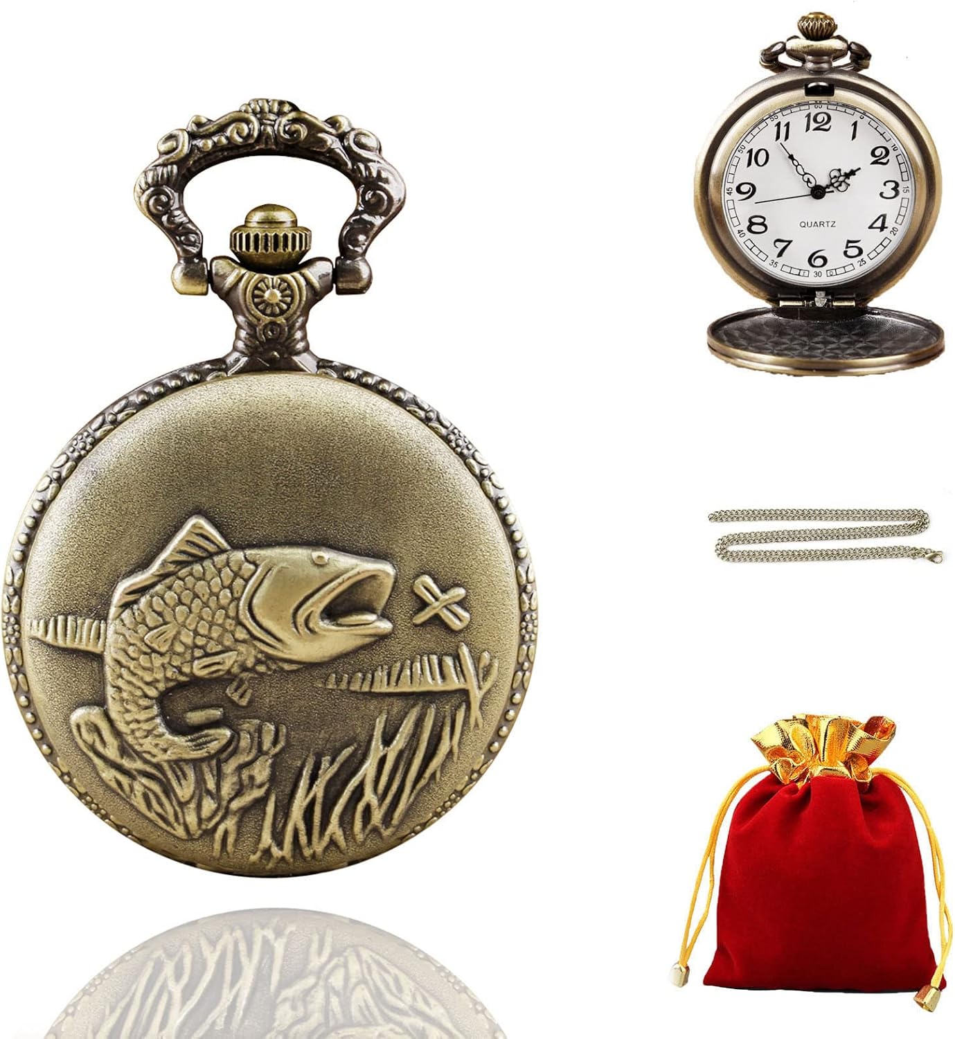 Mens Quartz Pocket Watch Green Eyes Round Case Shape Pendant Necklace Pocket Watch