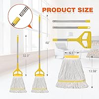 Vista 3 de Trapeador húmedo industrial resistente con mango largo de 48 pulgadas, mopas comerciales húmedas de algodón para limpieza de pisos, hogar, cocina