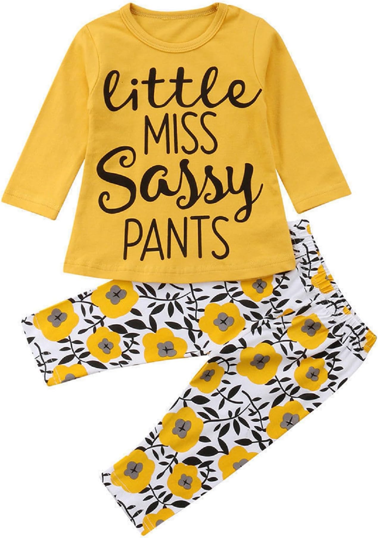 pusekyToddler Baby Girls Clothes Cute Letter Print Long Sleeve Shirt Floral Pant Tracksuit Outfits Set