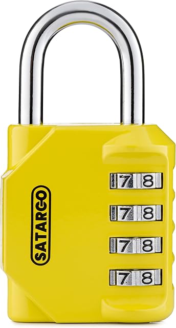 Satargo 4 Digit Combination Padlock for Gym Locker - Indoor and Outdoor Weatherproof Padlock with Code - Cut Resistant Digital School Locker Padlock (Yellow)