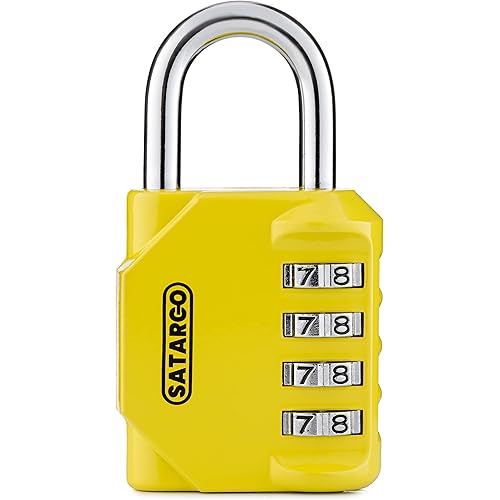 Satargo 4 Digit Combination Lock for Locker Room Lock - Cut Resistant Gym Locker Lock with Code - Indoor Outdoor Padlock Small Combo Lock (Yellow)