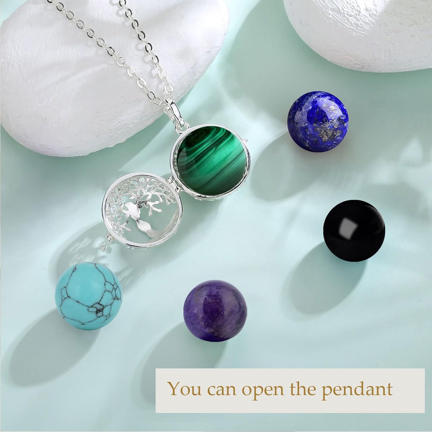 INFUSEU Tree of Life Necklace Healing Crystal Stone Holder for Women Spiritual Gifts, Adjustable 20-22 Inch Chain - Image 3