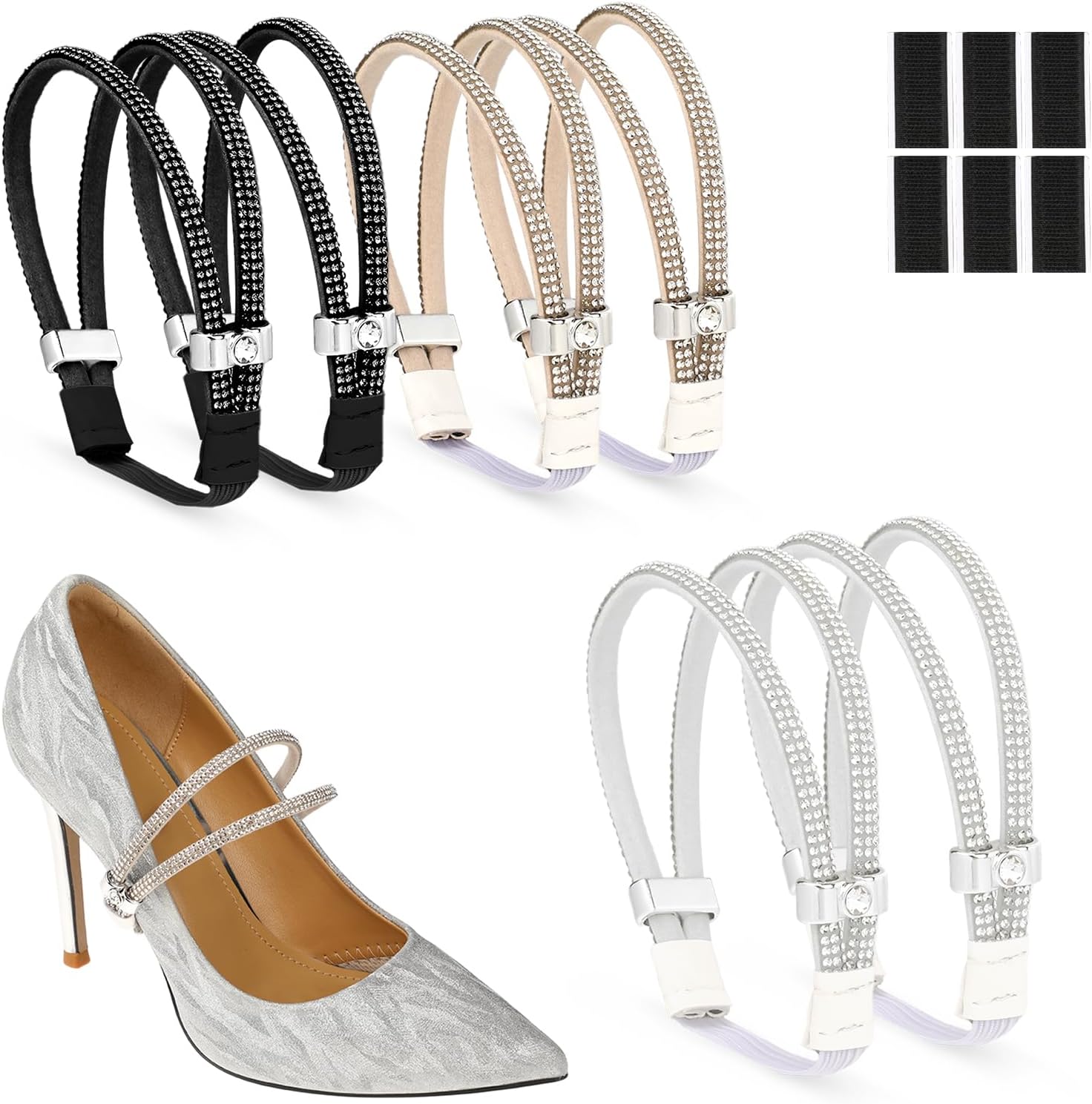 3 Pairs Shiny Shoe Laces for Heels, Detachable Shoe Strap Belt Band for Holding Loose High Heels Elastic High Heels
