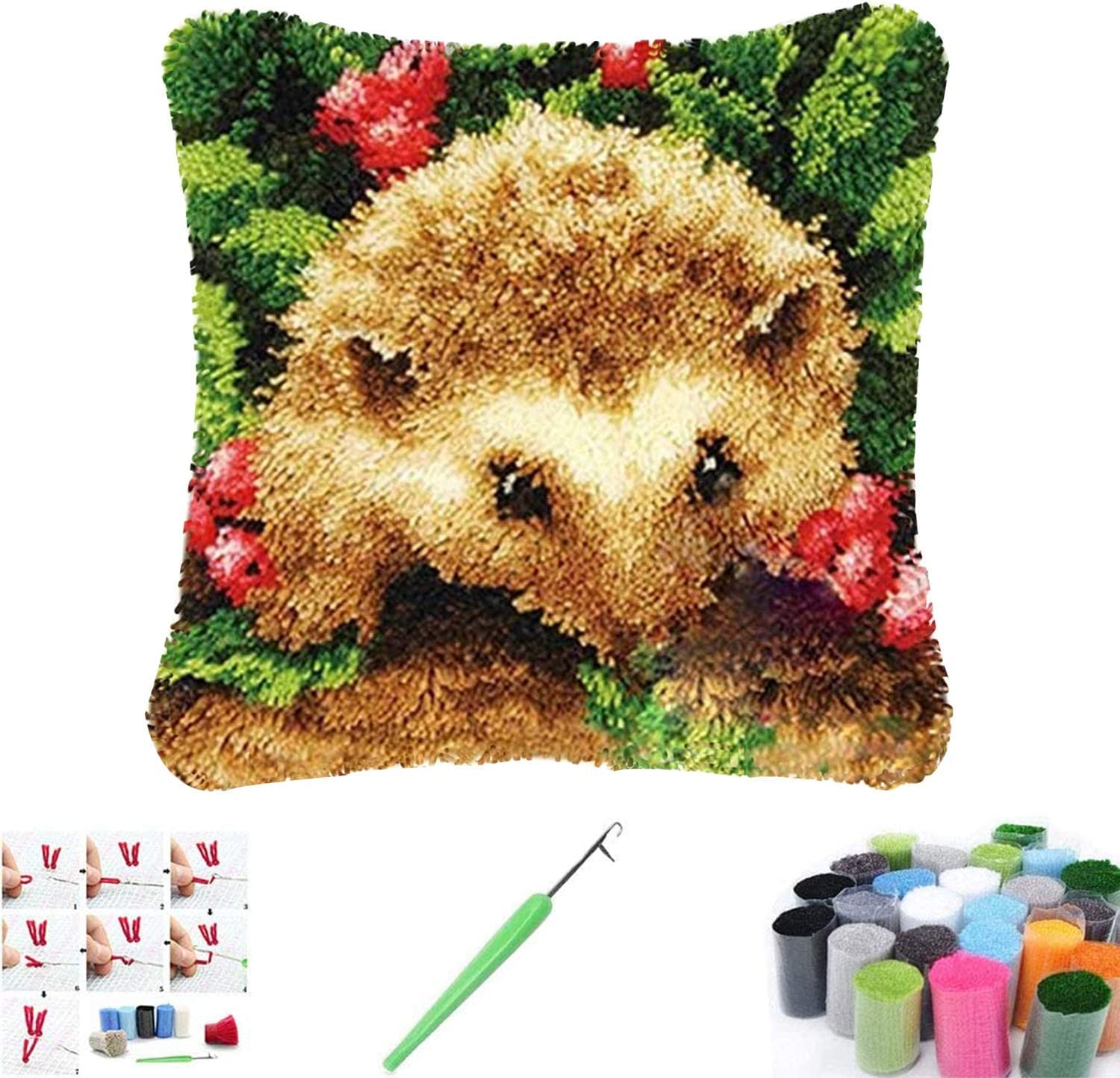 Akls Brown Latch Hook Kits, Latch Hook Rug Making Kits For Adults Kids Diy Decorative Pillowcase Embroidery Cross Stitch Arts Craft For Sofa Home Decor (Hedgehog)