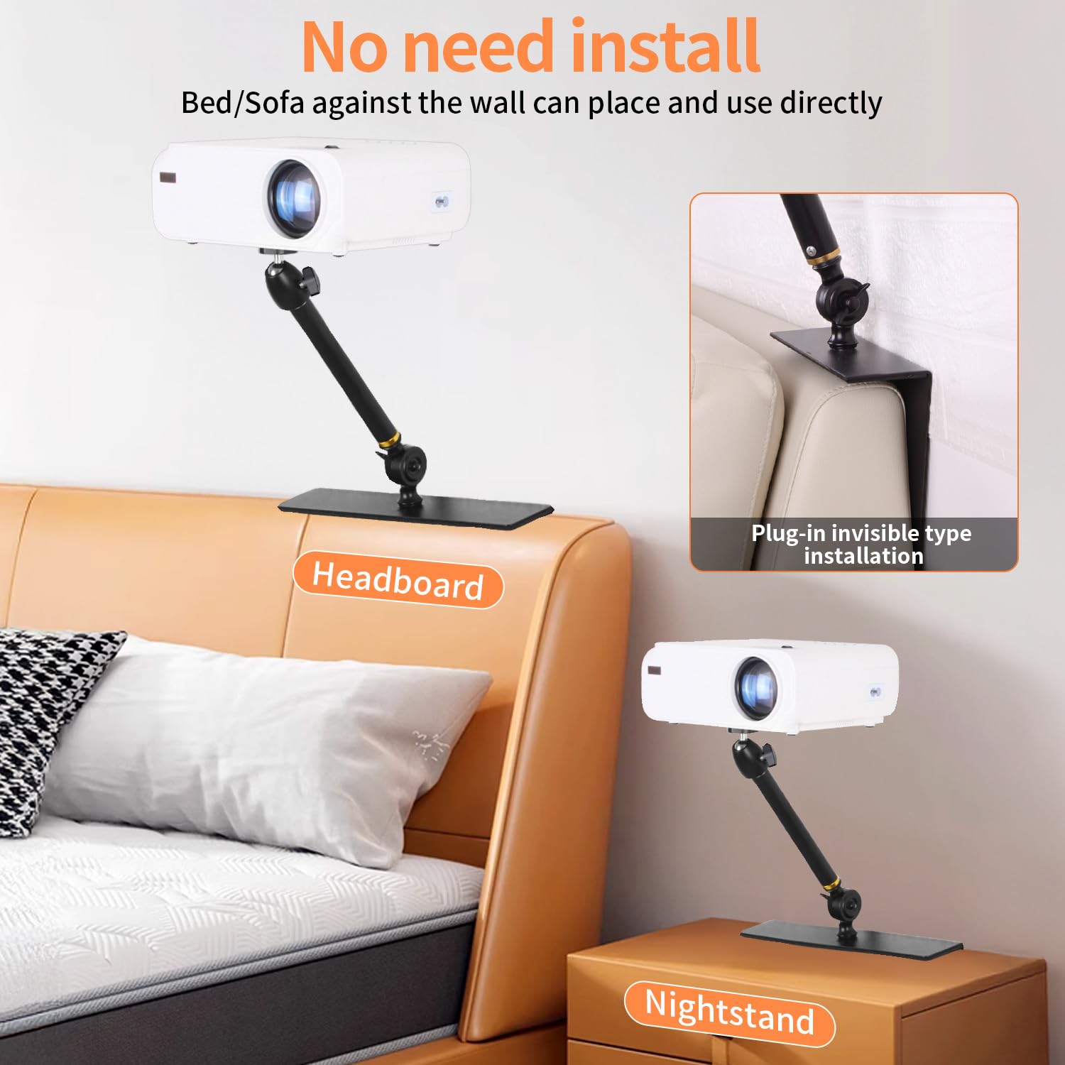 Supporto proiettore per letto e divano - Lunghezza supporto fisso 20 cm, design nascosto Bed Divano Bed Beamer Supporto, compatibile con proiettori al 99%, XGIMI, Nebula, VANKYO, Epson...