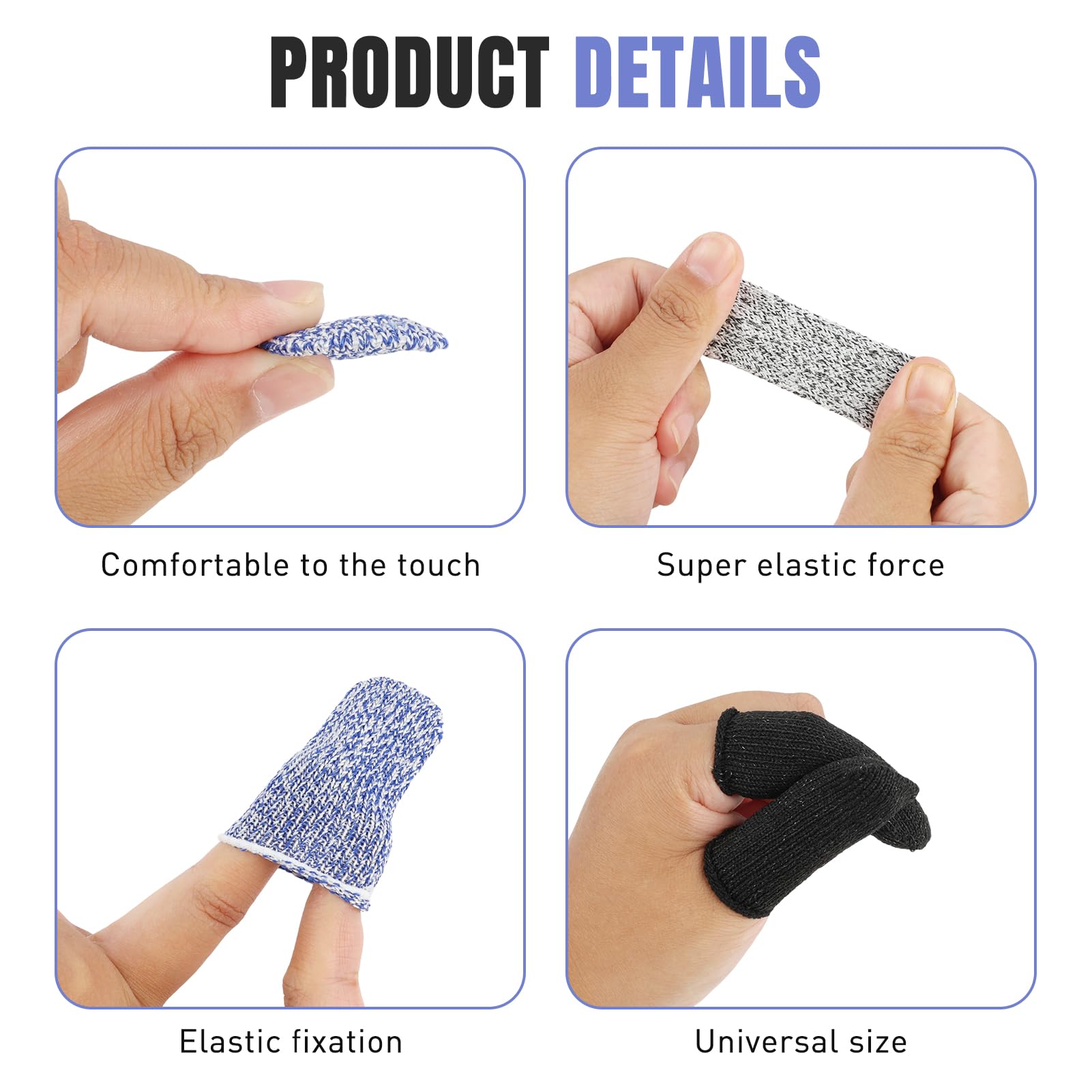12 Pièces Doigtiers Réutilisables en Silicone, Protecteurs de Doigts Antidérapants et Respirants, Protection Résistante aux Coupures pour Cuisine, Jardinage, Sculpture - Bleu, Noir, Gris