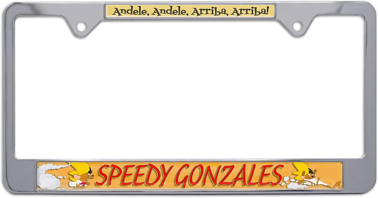 Elektroplate Officially Licensed – Looney Tunes Speedy Gonzales Chrome-Plated All-Metal Standard Size License Plate Frame Tag Holder for Cars/SUVs/Trucks Weather-Proof Automotive Accessory