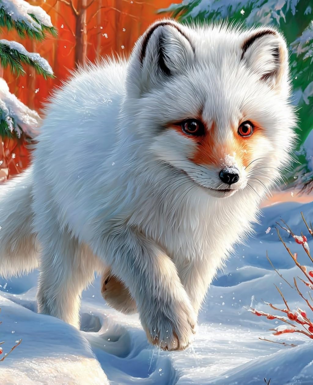 WANGWANGMIAO Paint by Numbers for Adults White Fox, Painting by Numbers for Adult Canvas Crafts Kits, DIY kit for Relax and De-Stress Home Gift 16x20inch，with Frame