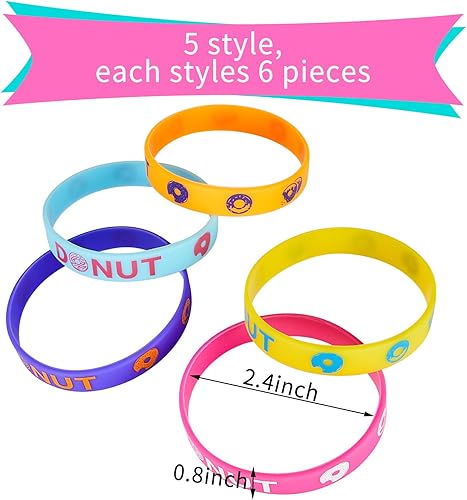 Miniatura 2 de 30 pulseras de silicona para donas, pulseras de fiesta de donas para fiestas temáticas de donas, decoración de cumpleaños, recuerdos de fiesta para