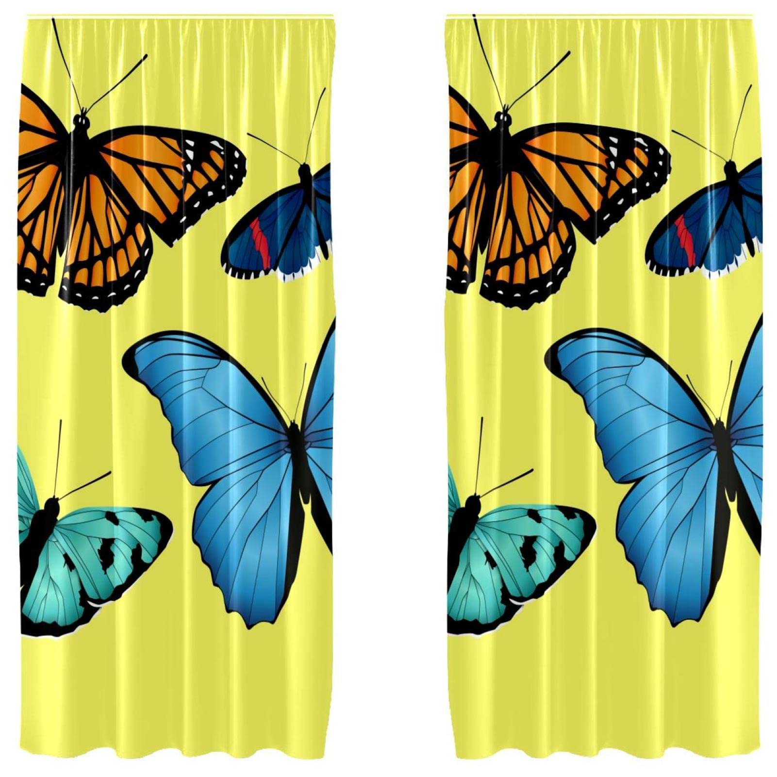 Cortinas opacas de mariposa amarilla paneles de 55x84 para ventanas de salón