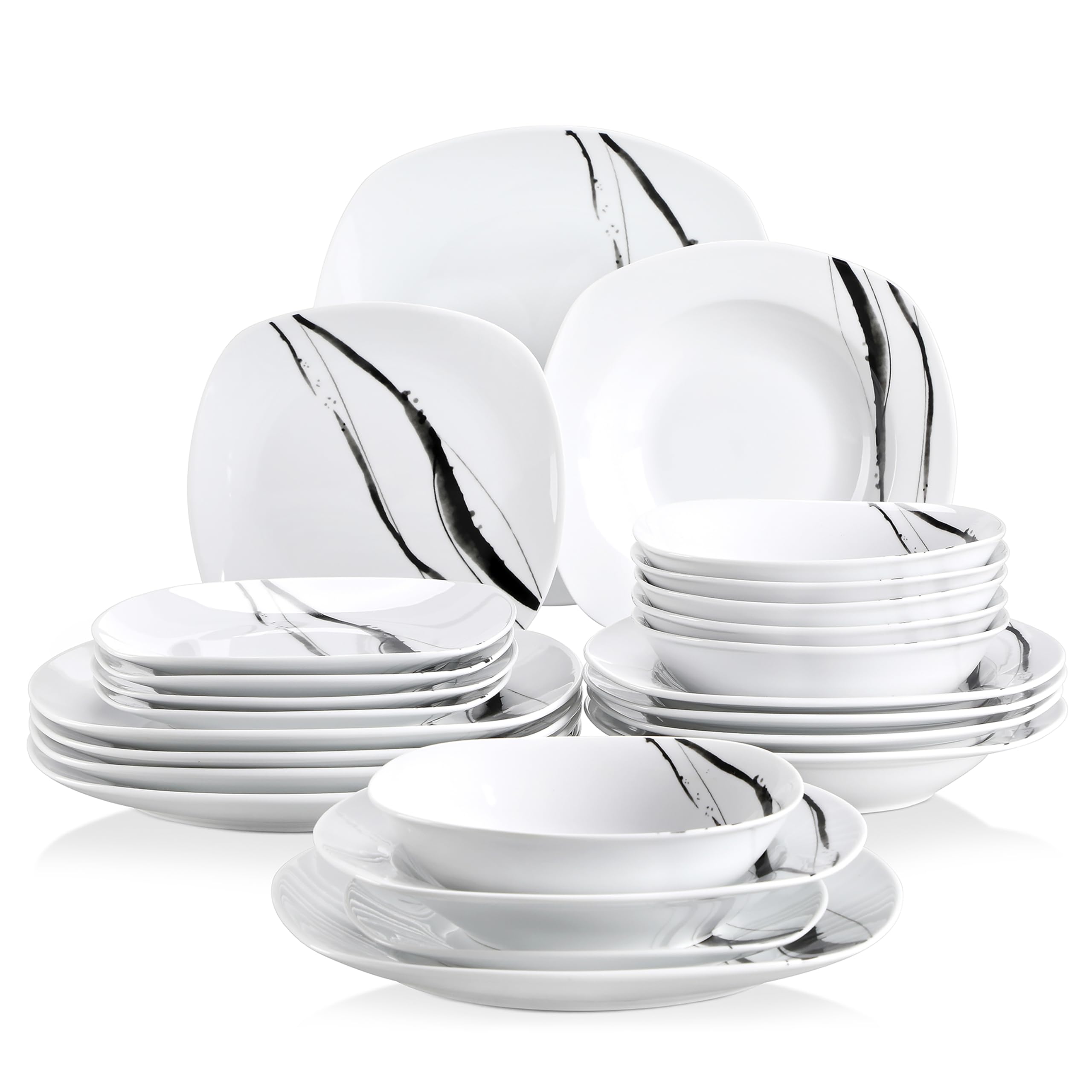 Set Piatti Quadrati In Porcellana - 18 Pezzi Per 6 Persone, Bianco Con Design Elegante, Microonde E Lavastoviglie - Foto 5