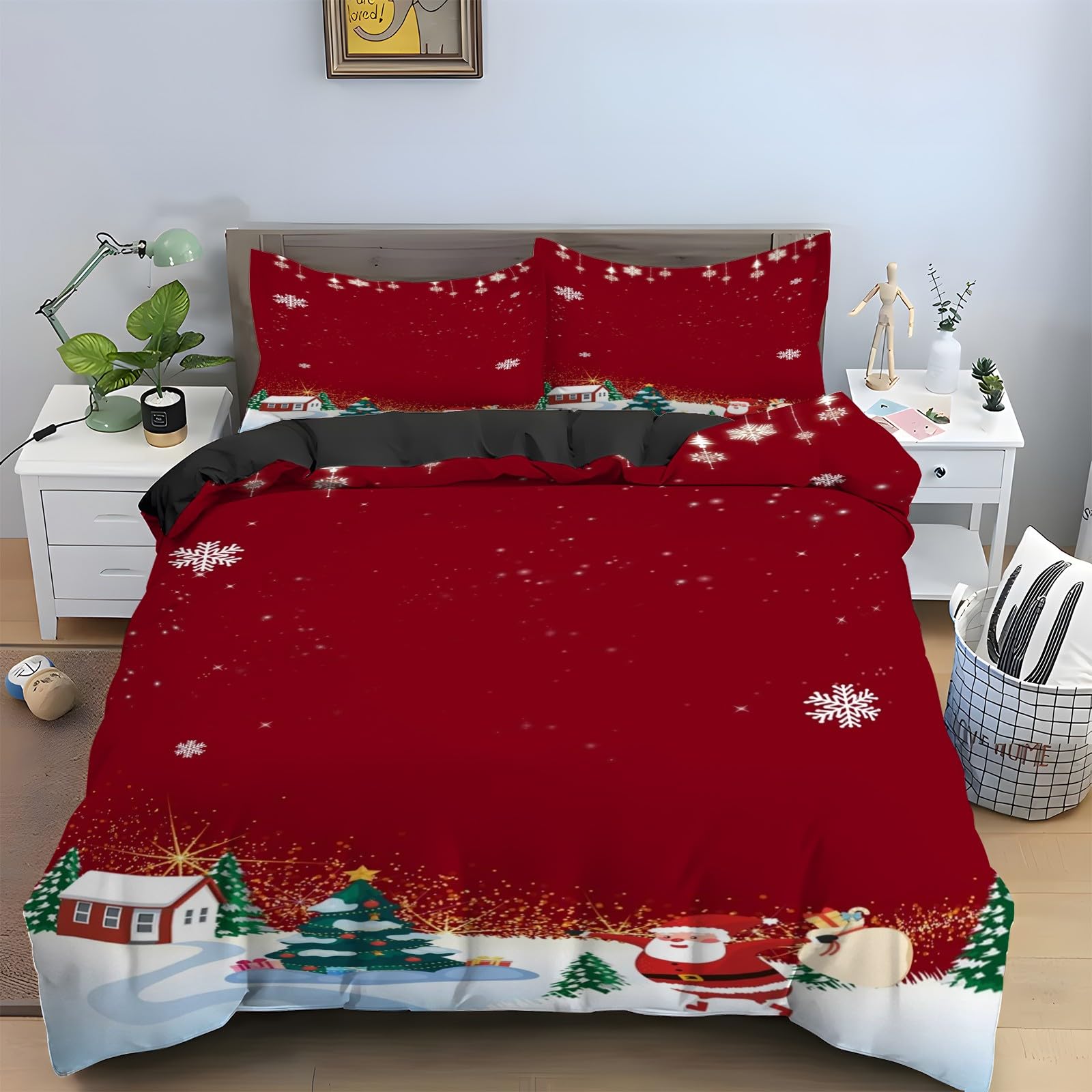 Housse de couette rouge 200x200 pour une ambiance cocooning de Noël en famille
