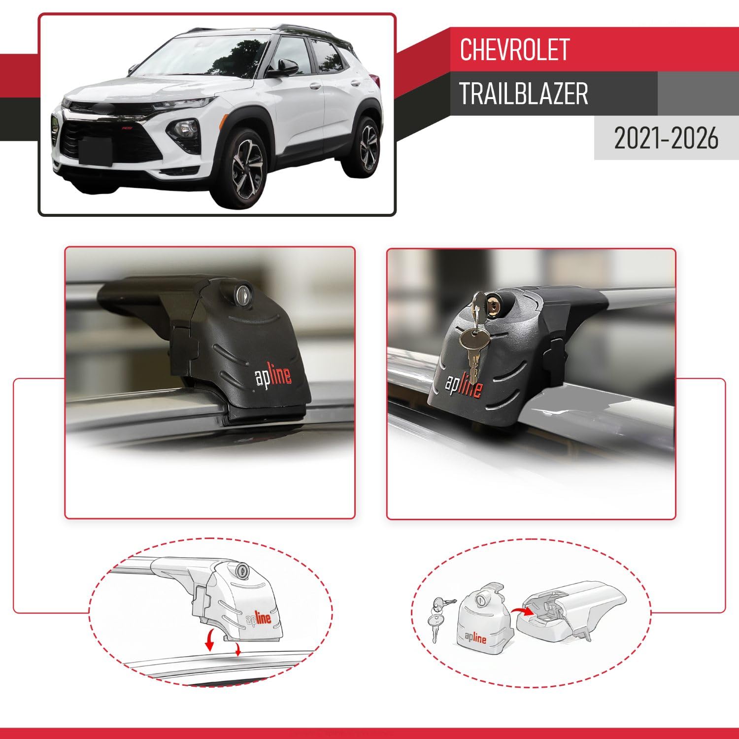 Kompatybilny z Chevrolet Trailblazer 2021-2026 ACE-2 Model Aluminiowe poprzeczki dachowe Szary 2 szt.
