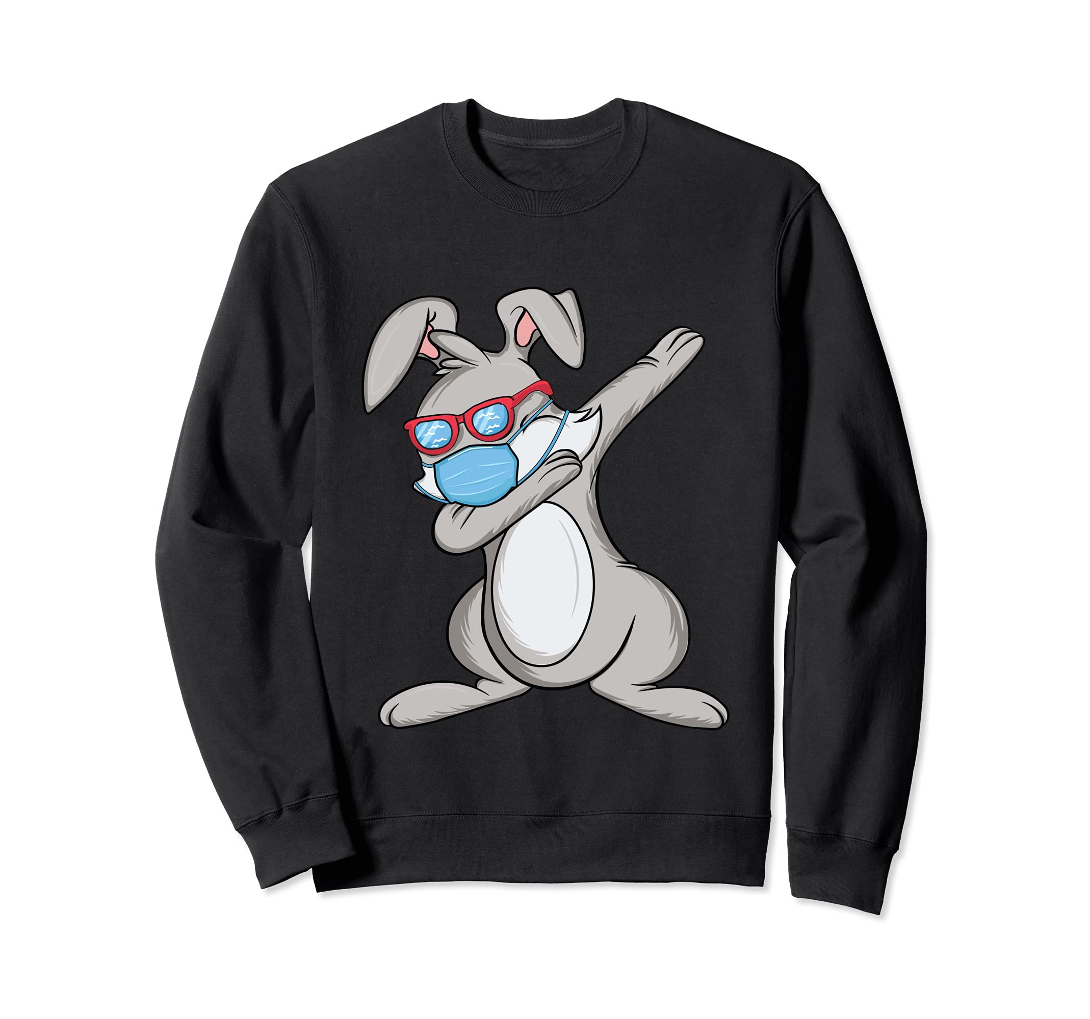 Dabbing Easter Bunny Wearing Face Mask Sweatshirt, Black