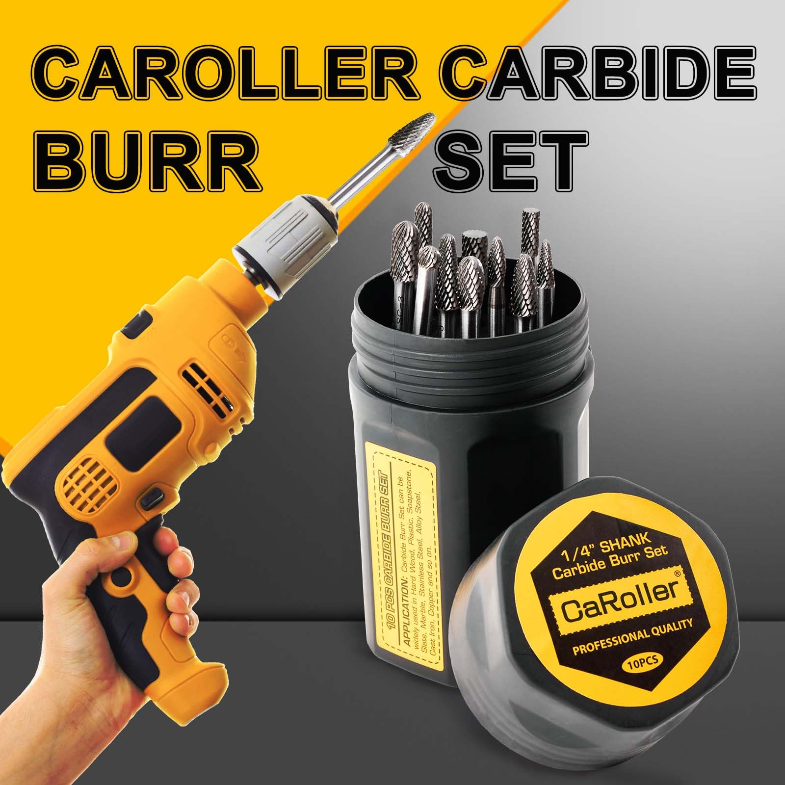 CaRoller Carbide Burr Set,1/4" Shank,10PC Double Cut Die Grinder RotaryTool — Amazon image 4