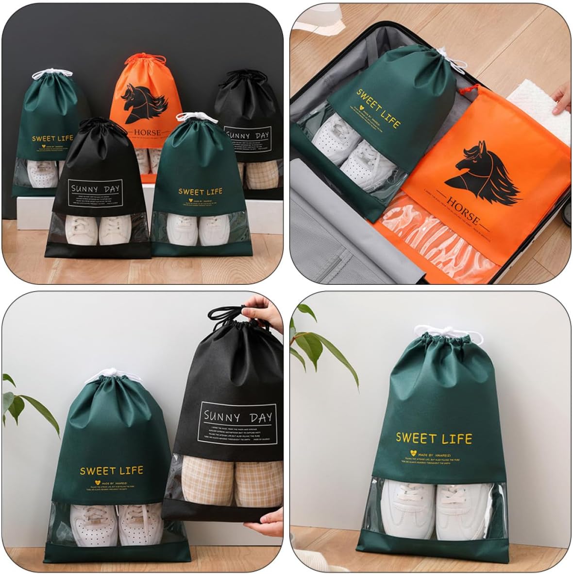 6pcs Drawstring Shoe Pouches Non-woven Dustproof Shoe Bags 26x37cm Travel Organizer for Men and Women