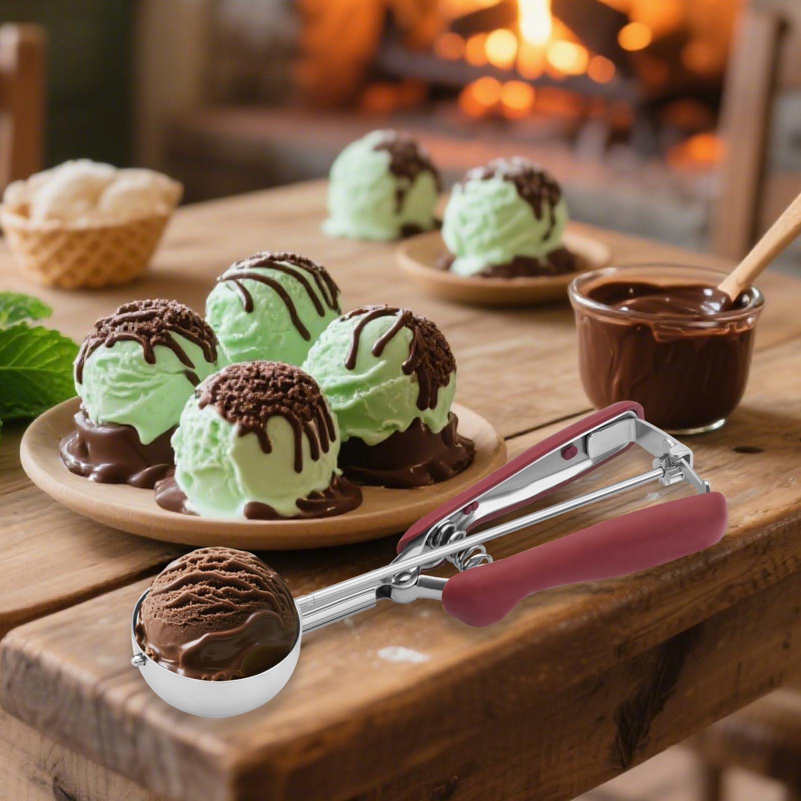 Set 3 Pezzi Porzionatore Gelato e Impasto, Cucchiaio Dosatore Biscotti Acciaio Inox 18/8