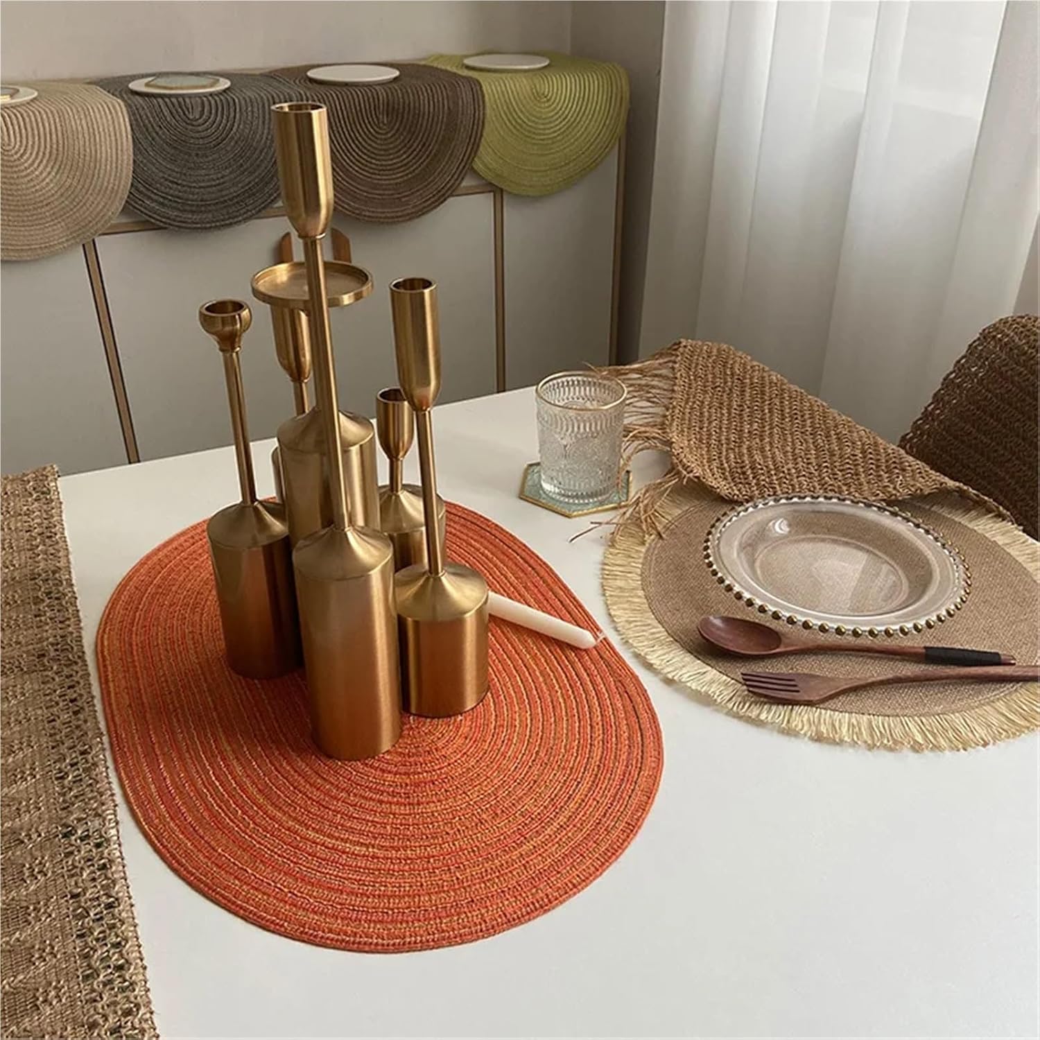 35x50cm Orange Placemats Big Oval Braided Natural Woven Table Mats for Dining Table Place 식탁매트 Салфетки(CO-Blue,10pcs 35x50cm)