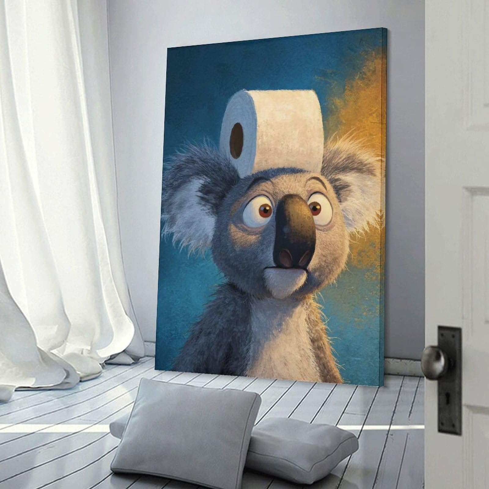 Junmoney Koala with Toilet Paper Hat Hanging Wall Art, 20x30inch(50x75cm), for New Homes, Bedrooms Or Workspaces, Thoughtful Wall Decor for Art Lovers