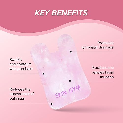 Miniatura 3 de Skin Gym Masajeador facial cuadrado de cuarzo rosa Gua Sha para bolsas debajo de los ojos, ojos hinchados y líneas finas Anti-envejecimiento Face