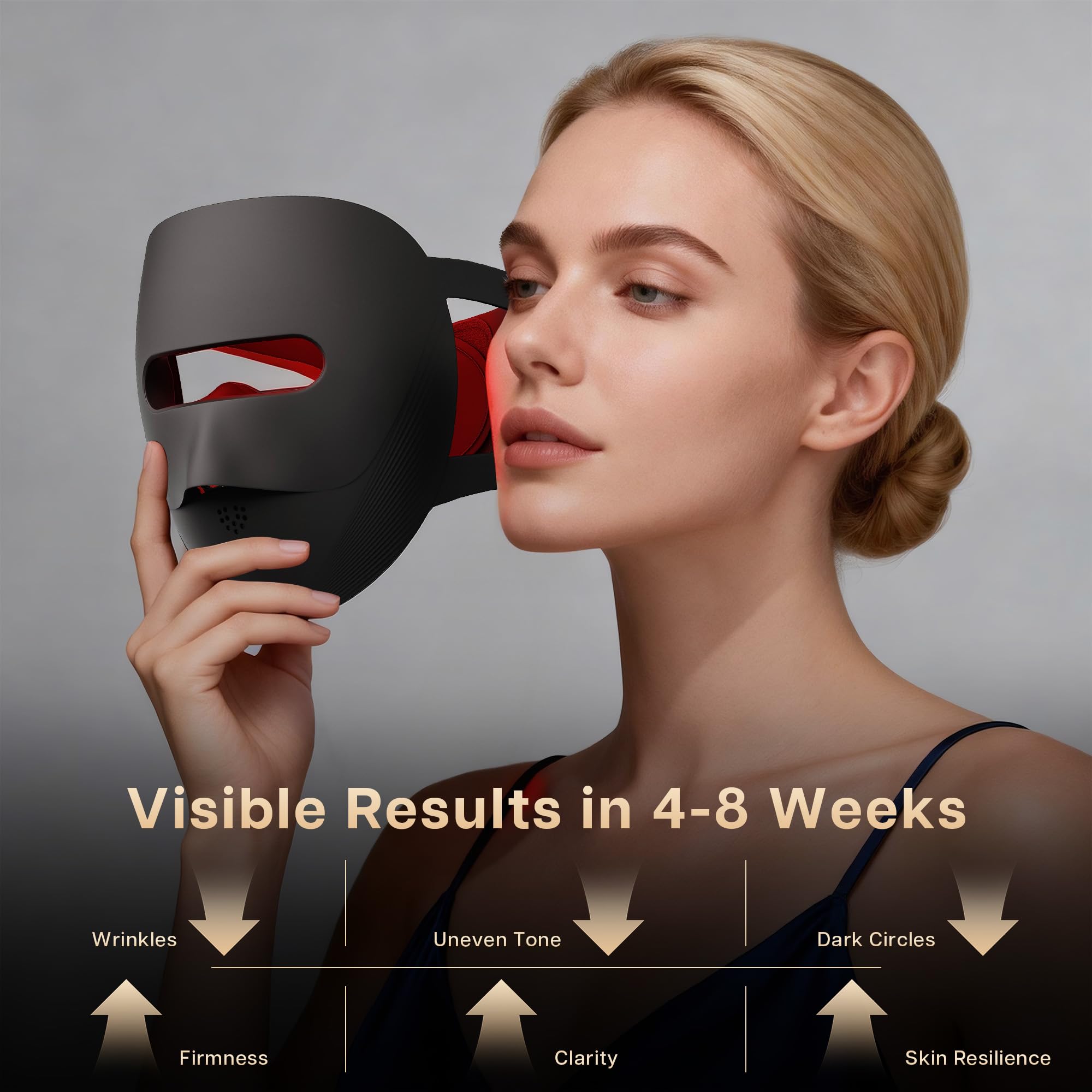 VRAIKO 9D Masque LED visage | Masque de thérapie par la lumière rouge avec 4 modes, 328 LED, design 3D de flux d'air et verrouillage de la lumière pour spa facial ultra confortable (Noir)