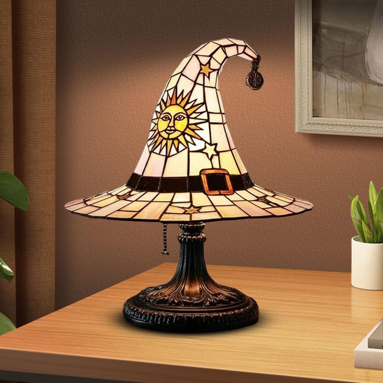SpirWoRchlan Witch Hat Lamp Resin Stained Glass Lampshade Halloween Witch Hat Lamp Gothic Lamps Fun Spooky Lamps Mystical Decor Halloween Hats Light Decoration Used for Indoor Party Home White