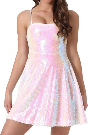 Allegra K Women Sequin Adjustable Spaghetti Strap Mini Party Club Dress