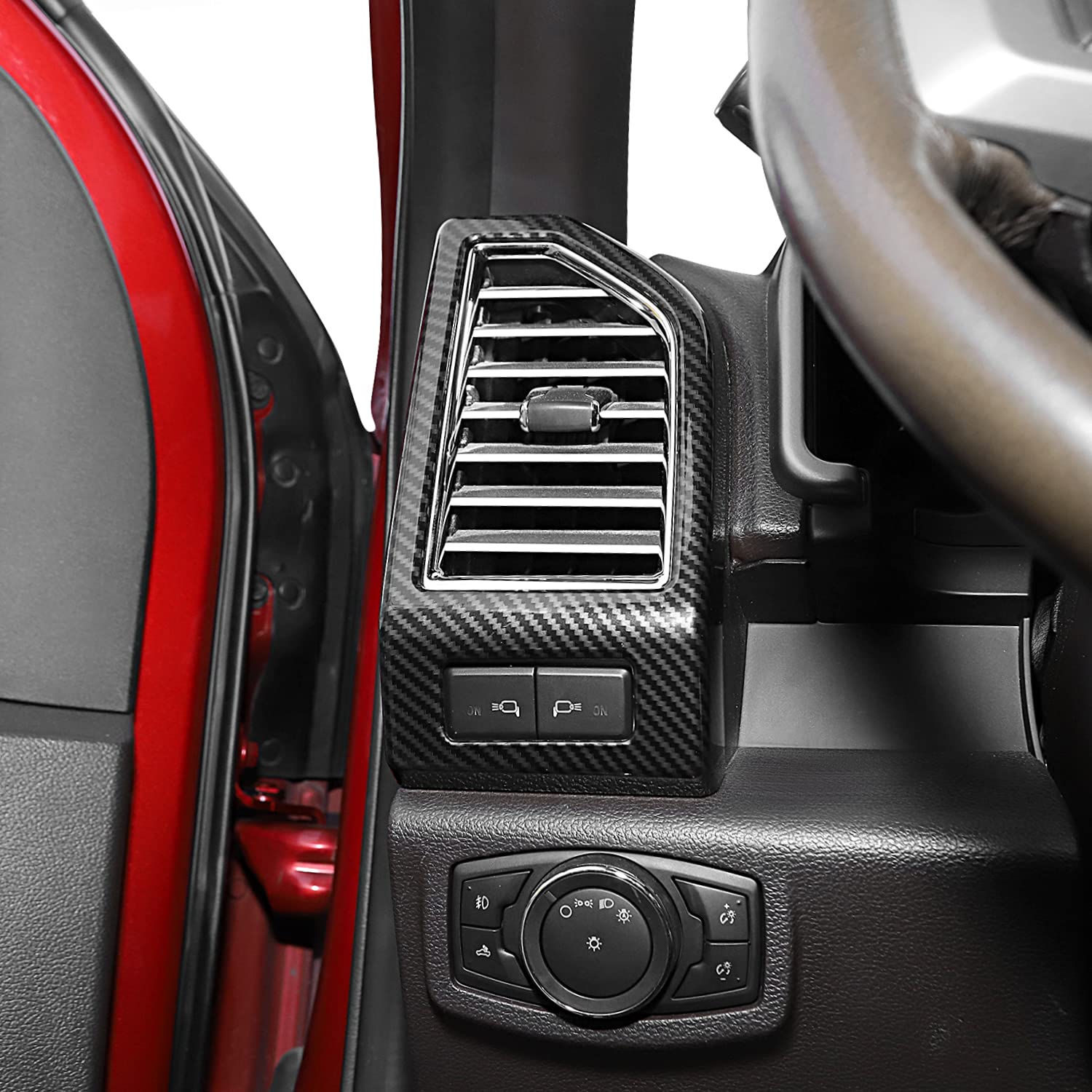 Carbon Fiber Grain Dashboard Side Air Vent Cover Trim For Ford F-150 2015-2020 (Left & Right Pair)