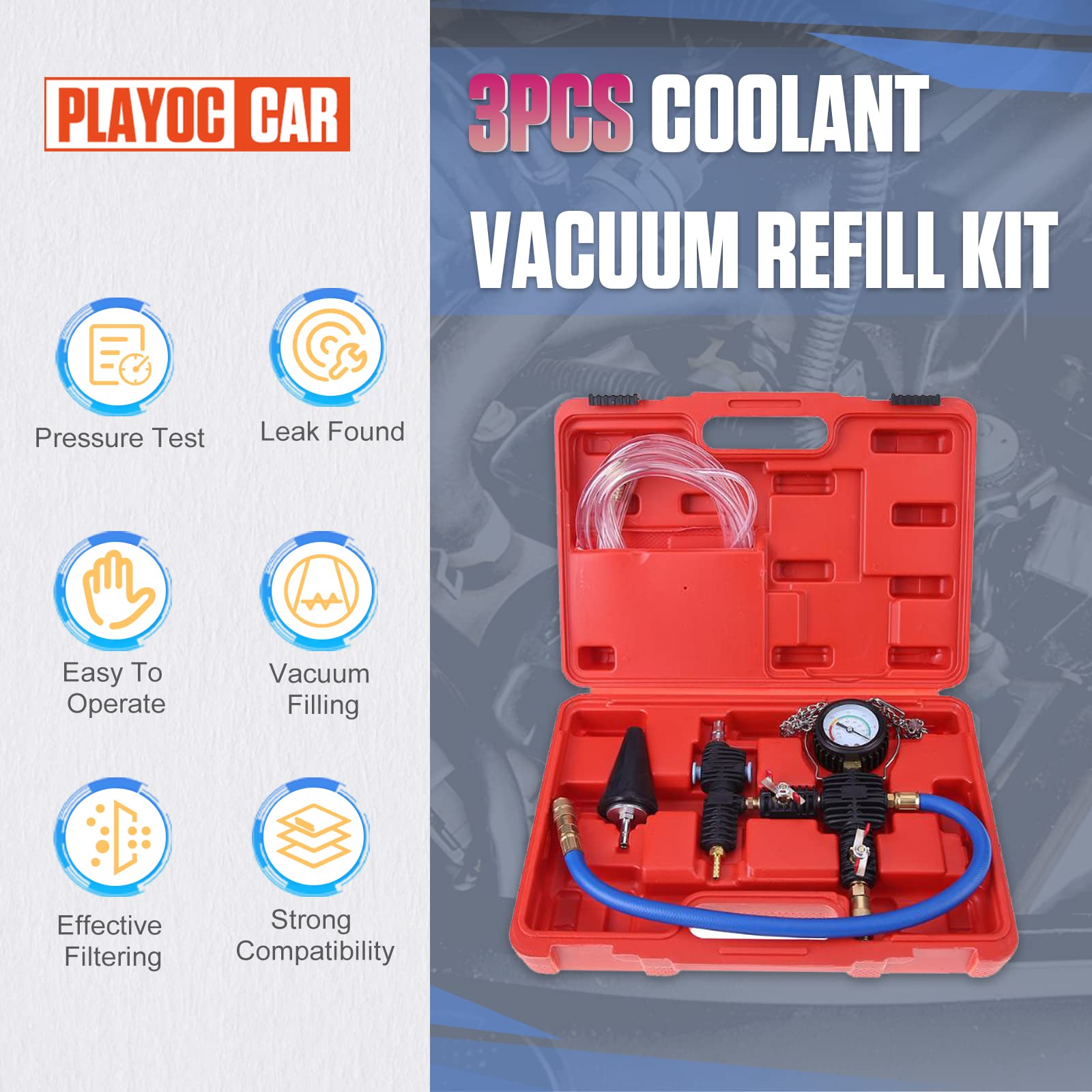 PLAYOCCAR Kit Ricarica Vuoto Sistema Raffreddamento, Set Riempimento Refrigerante Radiatore Auto