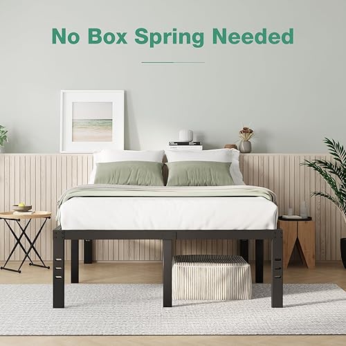 Miniatura 75 de Novilla - Base de cama matrimonial, plataforma de metal de 14 pulgadas, con espacio de almacenamiento debajo de la cama, soporte de listones de