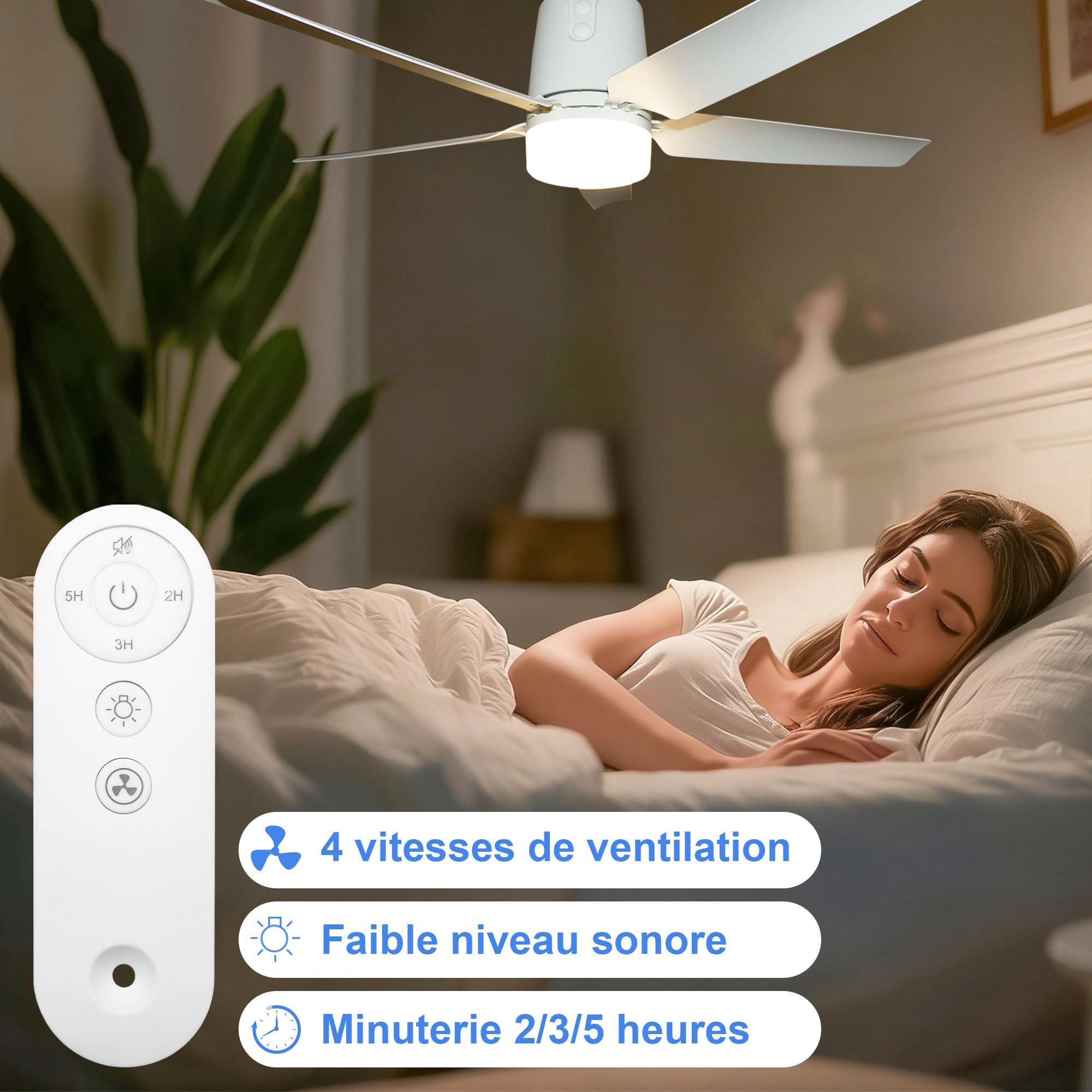 80CM Ventilateur Plafond Exterieur Terrasse, Cordon D'alimentation 5M | 3000-6500K Ultra Silencieux Ventilateur Plafond avec Lumiere, Convient aux Terrasse, Pergola et Tente