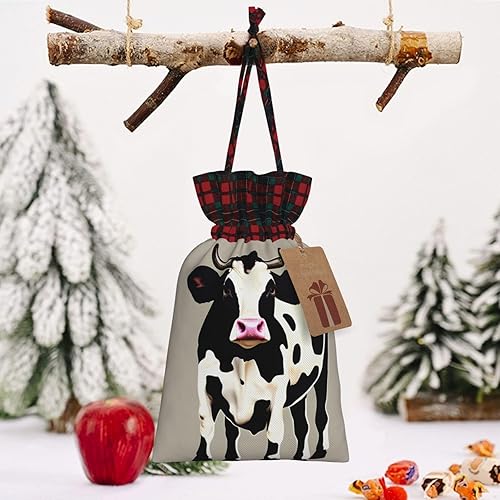 Miniatura 8 de Bolsas de regalo con temática navideña de punto negro de vaca, elegantes, únicas y personalizadas, bolsas de regalo reutilizables con cordón