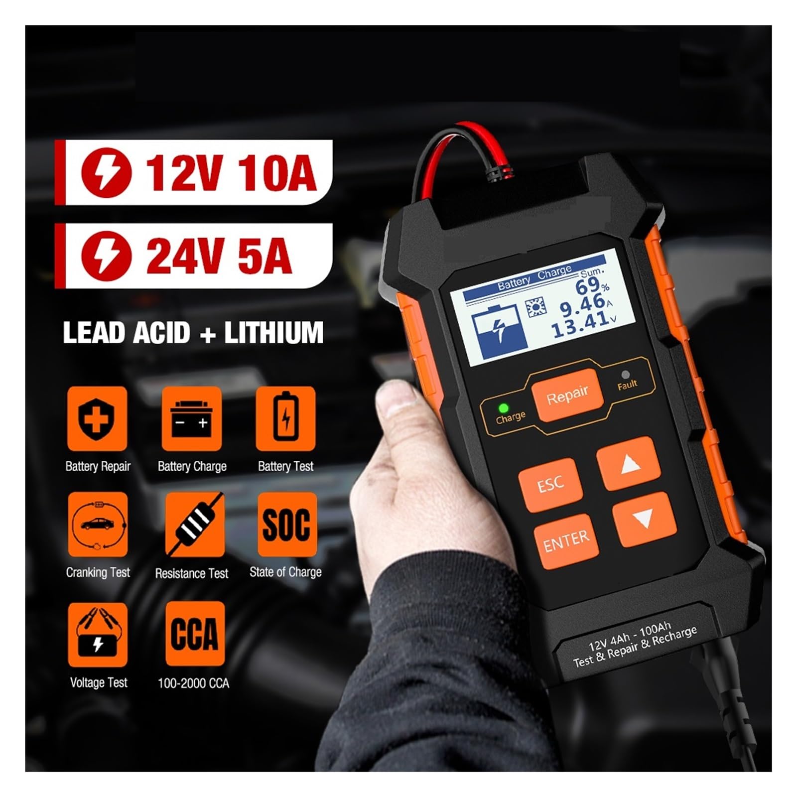12V 10A 24V 5A Samochód Tester Akumulatora Samochodowego Ładowarka Akumulator Kwasowo-ołowiowy Narzędzie Do Naprawy Impulsów Żel Zasilacz Litowy łAtwy W UżYciu