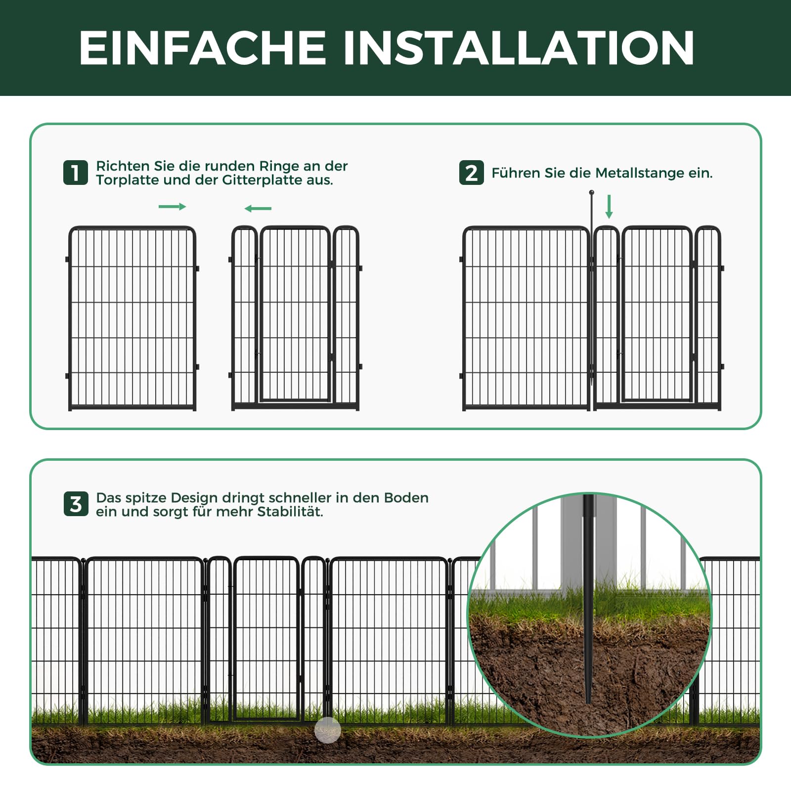 FXW No-Dig Gartenzaun für Hunde, 100 cm x 5,6 m, 8-teilig | Robuste Metallbarriere, Hundefreundlicher Garten, Schutz für Blumenbeete, Flexible Form, Dekorativ
