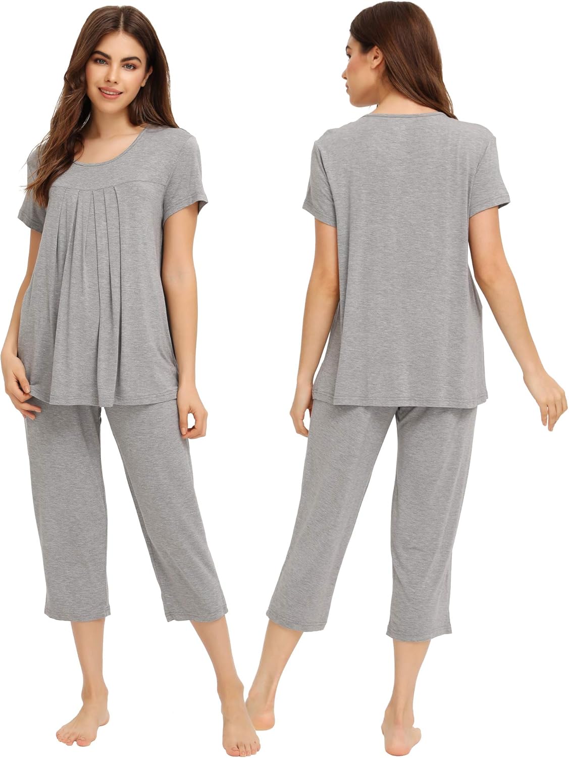 WiWi Viscose from Bamboo Women's Top and Capris Pajamas Set Super Soft Short Sleeve Sleepwear Cooling Scoop Neck Pjs S-XXL - Image 2