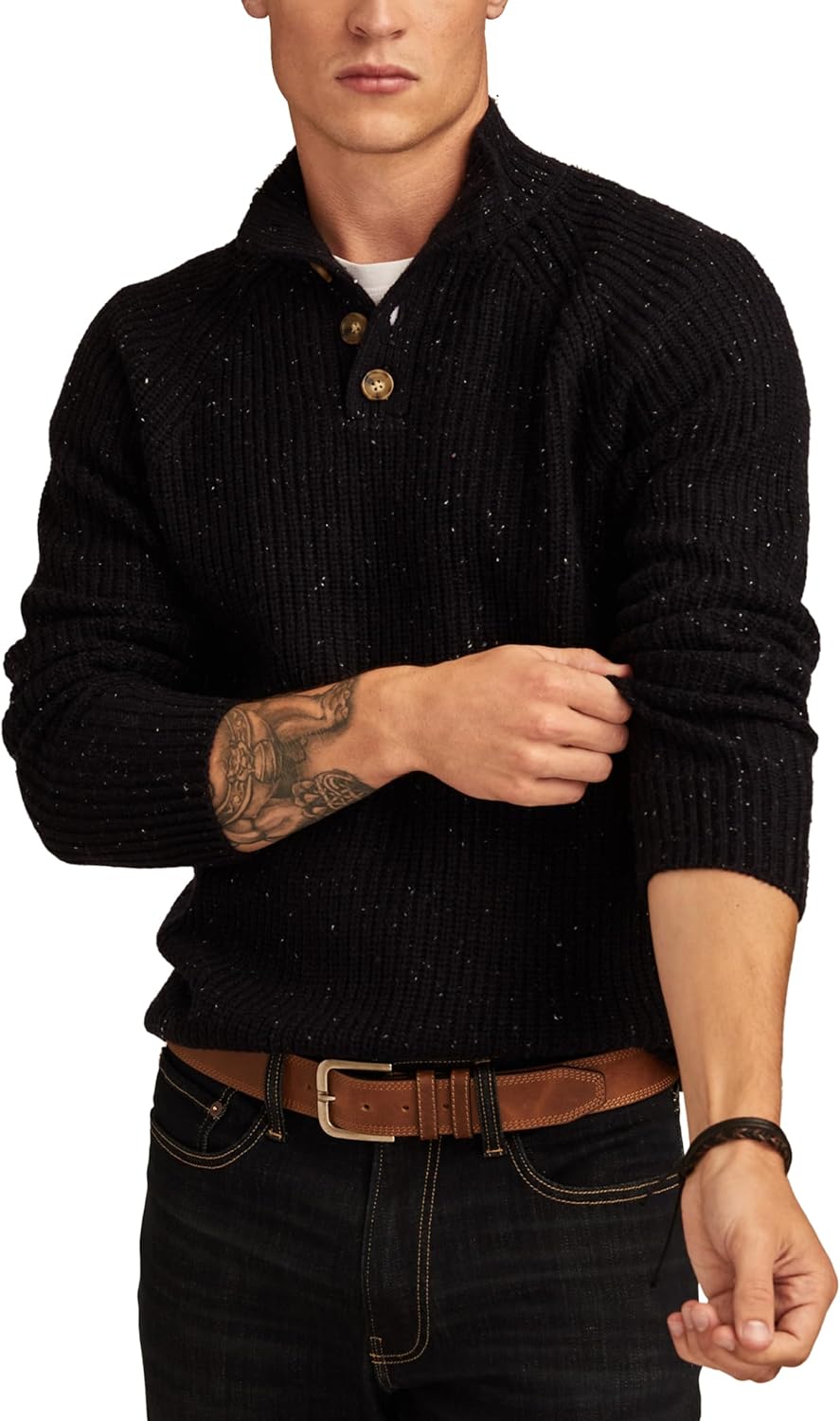 Lucky Brand Men's NEP 1/4 Mock Neck Sweater
