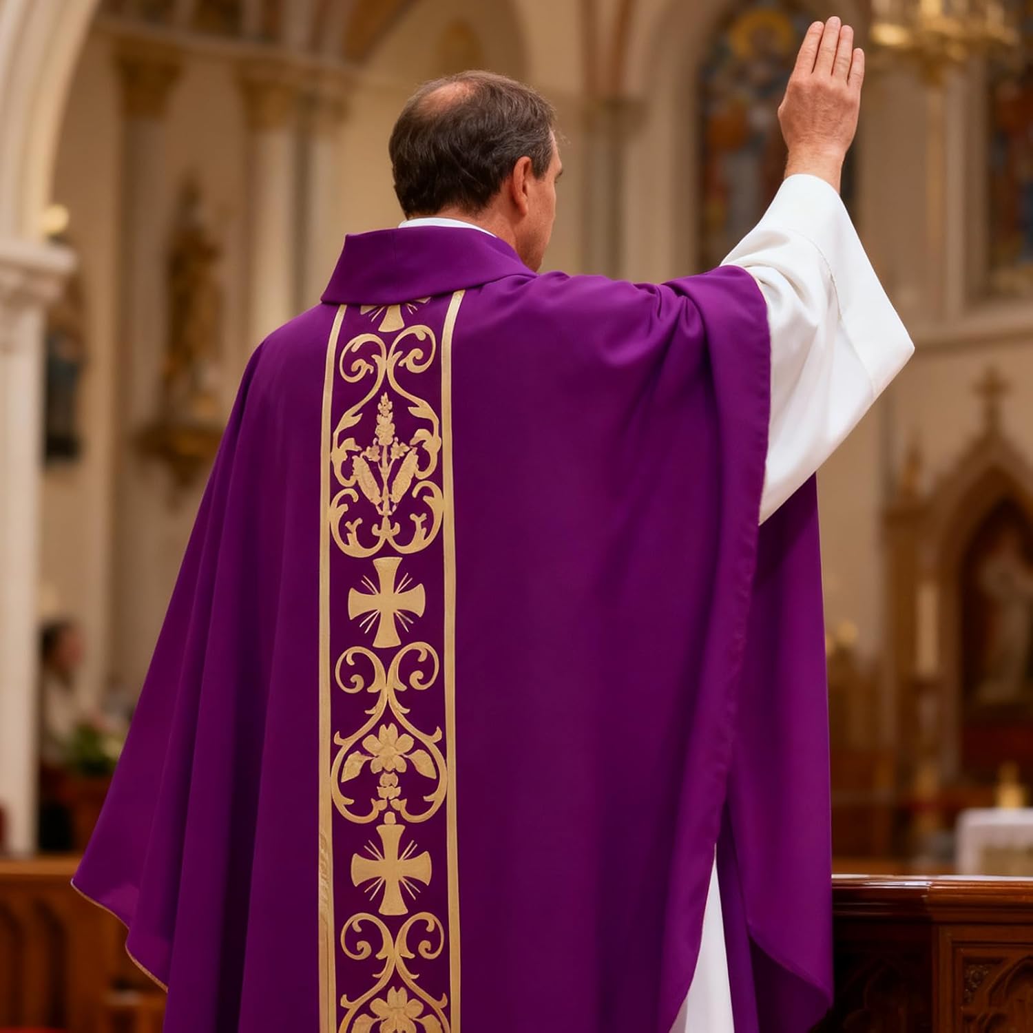 Clergy Vestments Chasuble Cross Robe Priest Cloak Catholic Costume for Christmas Church Mass