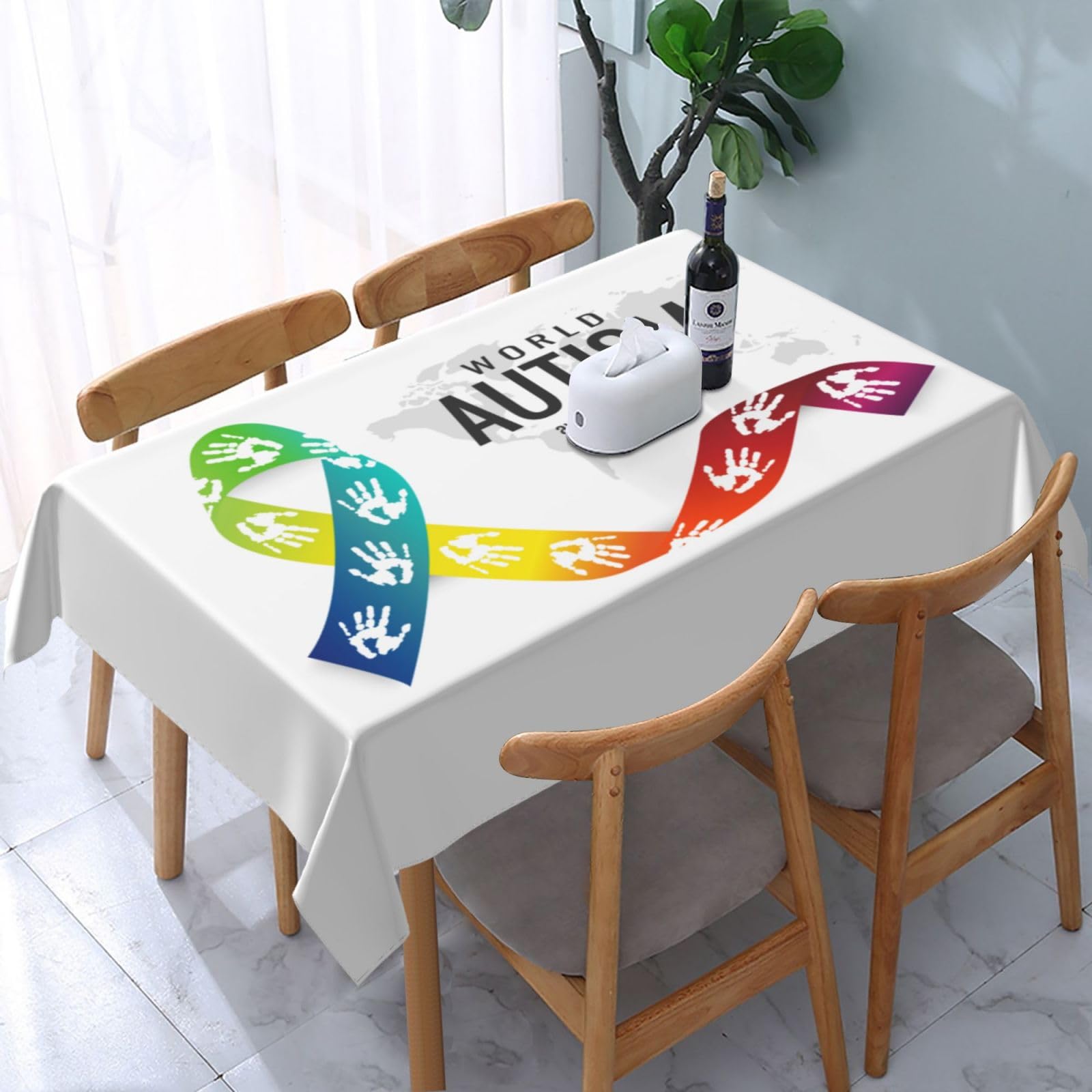 JunHeArt Autism Awareness Month Tablecloth Rectangle Table Cover Washable Table Cloths Decor For Kitchen 54" X 72"