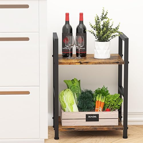 Miniatura 8 de Estantería pequeña para espacios pequeños, estantería industrial de 2 niveles, organizador de almacenamiento estrecho para sala de estar, dormitorio