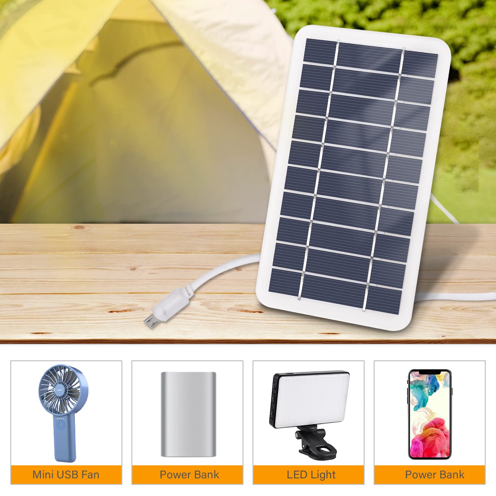 Amazon | 2W 5V ポータブルソーラー充電器 キャンプ用防水