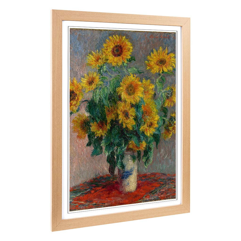 Big Box Art Framed Print of Claude Monet Bouquet of Sunflowers Design | Wall Art Picture | Home Decor for Kitchen, Living Room, Bedroom, Hallway, Oak, A2 / 24.5x18 Inch / 62x45cm