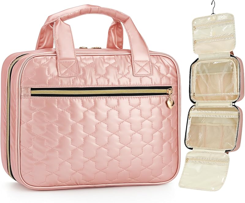 Necessaire de viagem SCHONERZG com gancho e divisórias, Rosa, 20,07 cm x 12,5 cm x 23,01 cm