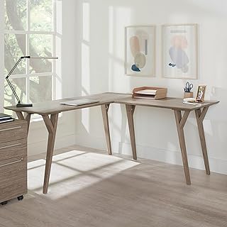 Trezza 62" W L-Shaped Computer Desk, Light Oak