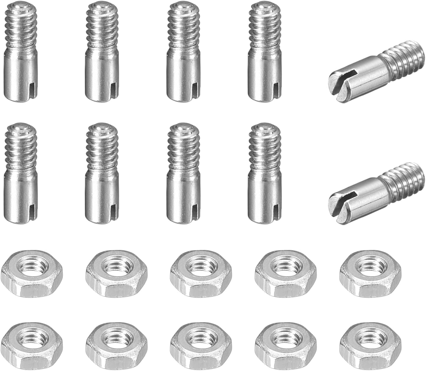 sourcing map 10Pcs Slotted Cylindrical Pin, M2.5 x 5mm 304 Stainless Steel Dowel External Thread Locating Pin Slotted Screw with Nut for Cabinet Furniture Installation (GB878)