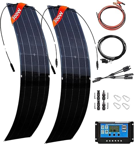 600Watt Solar Panels 2pcs 300W ETFE Flexible Solar Panel Portable Monocrystalline Solar Battery Charger for Car Yacht Battery Boat