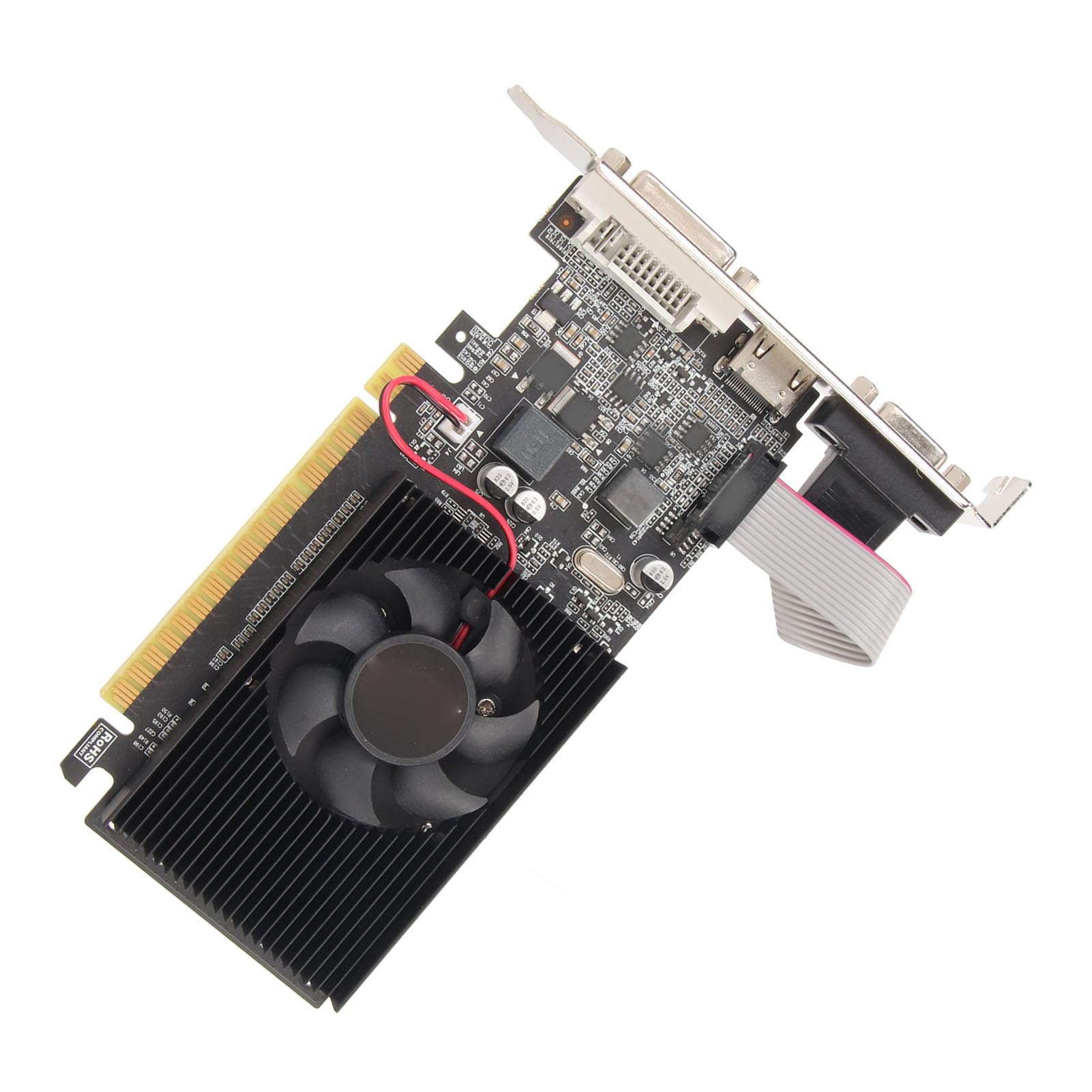 Annadue Tarjeta Gráfica 1G DDR3 con Ventilador de Refrigeración, Tarjeta Gráfica de Oficina DDR3 de 64 bits con Puerto HDMI DVI VGA, PCIE 2.0, Compatible con DirectX10.1, Tarjeta