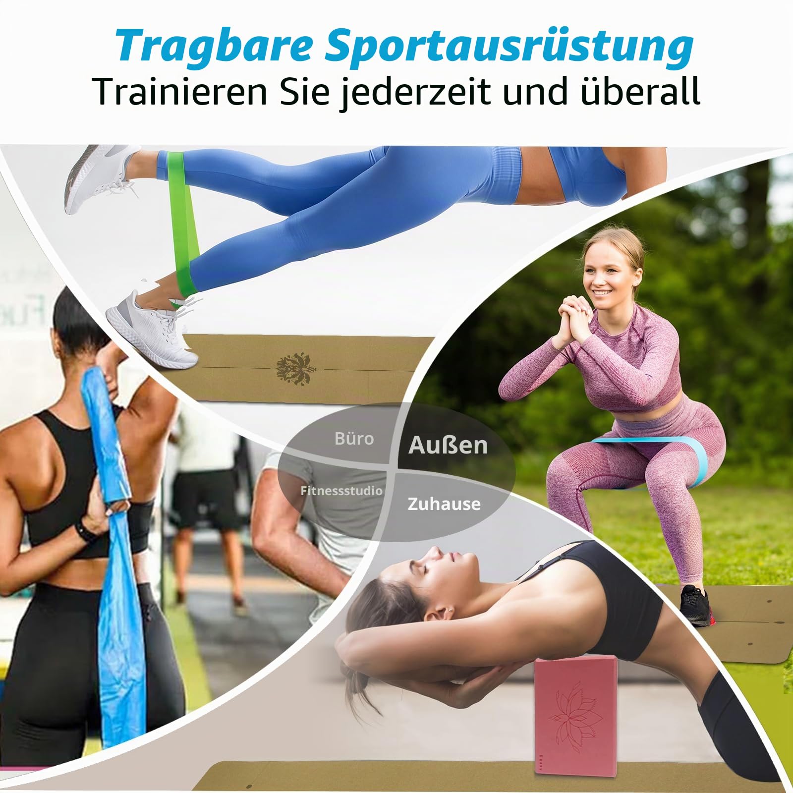 Yoga Matte Strater Set Blöcke Gürtel Springseil Widerstand Band Widerstand Schleife 7-in-1