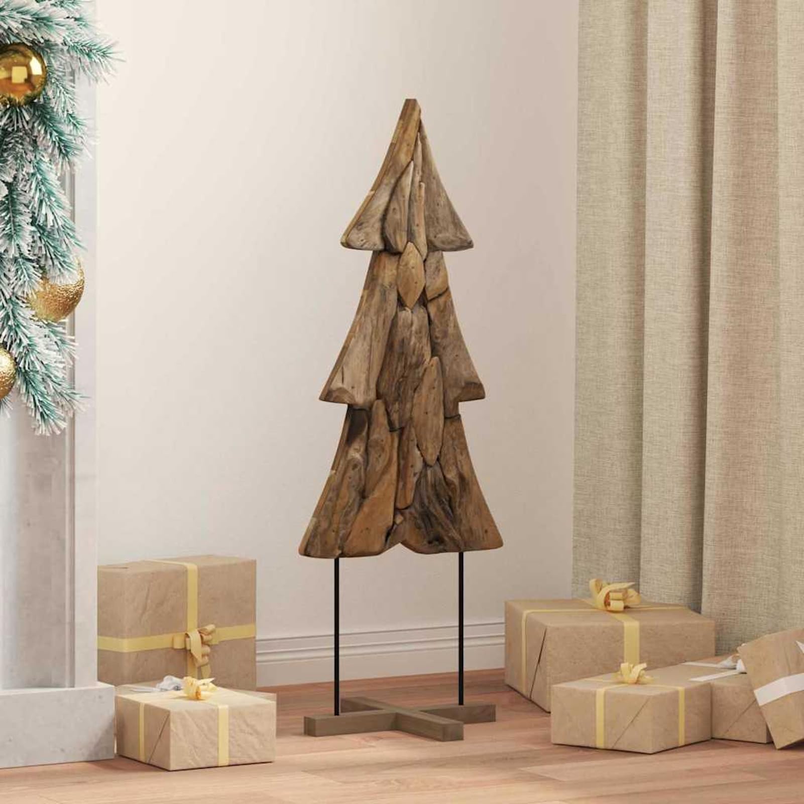 Gecheer Albero di Natale in Legno Massello di Teak, 90 cm, Robusto, per Decorazione Natalizia e Atmosfera Accogliente in Interni ed Esterni