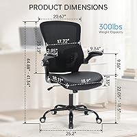 Vista 3 de Silla de oficina ergonómica, respaldo medio, de malla transpirable, silla giratoria para computadora con soporte lumbar ajustable, brazos abatibles